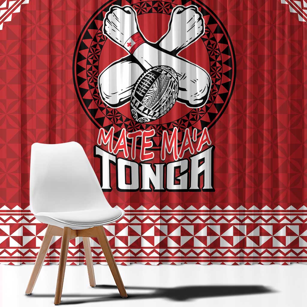 Tonga Rugby XIII Custom Window Curtain Mate Ma'a Tonga with Ngatu Pattern