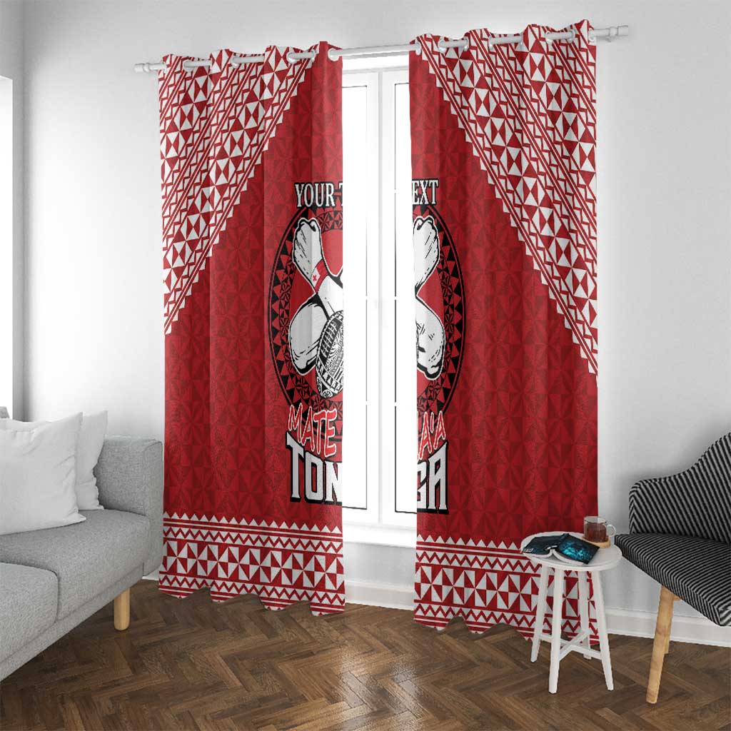 Tonga Rugby XIII Custom Window Curtain Mate Ma'a Tonga with Ngatu Pattern