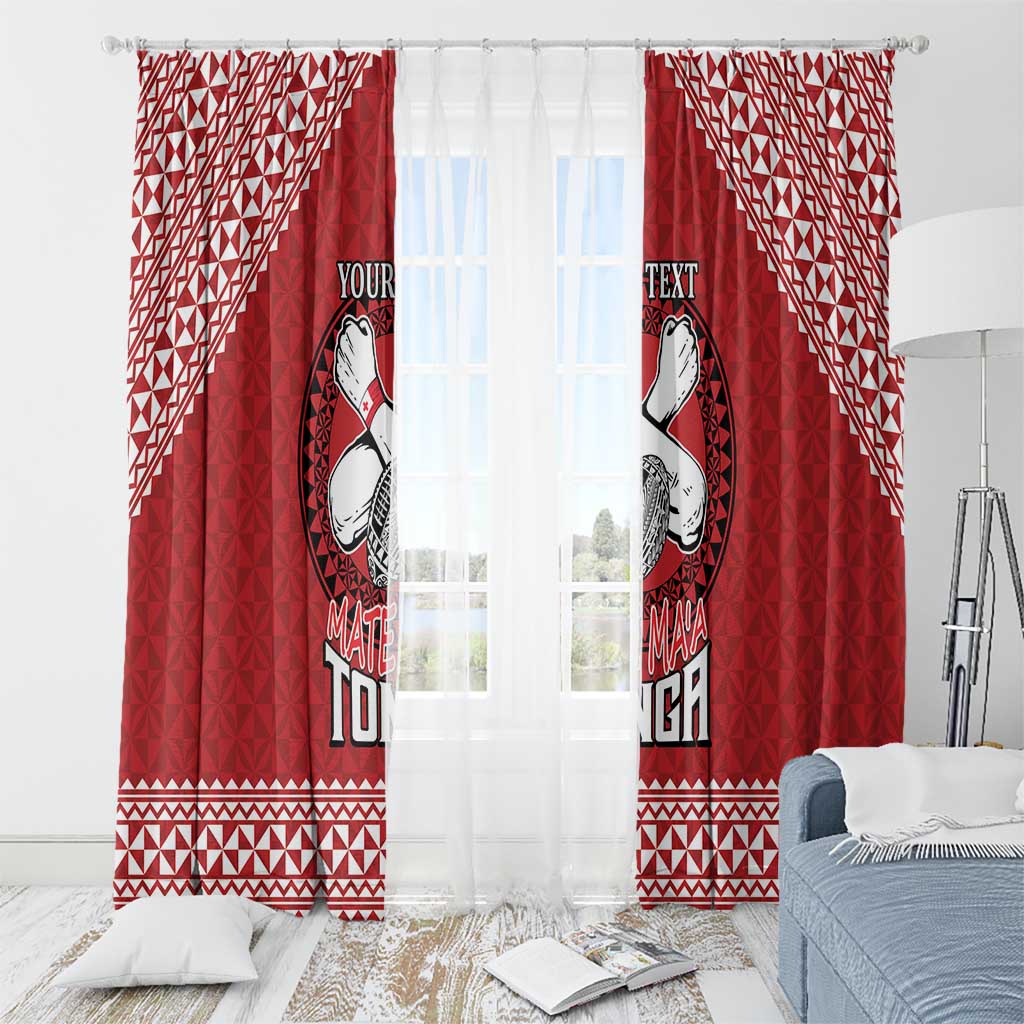 Tonga Rugby XIII Custom Window Curtain Mate Ma'a Tonga with Ngatu Pattern