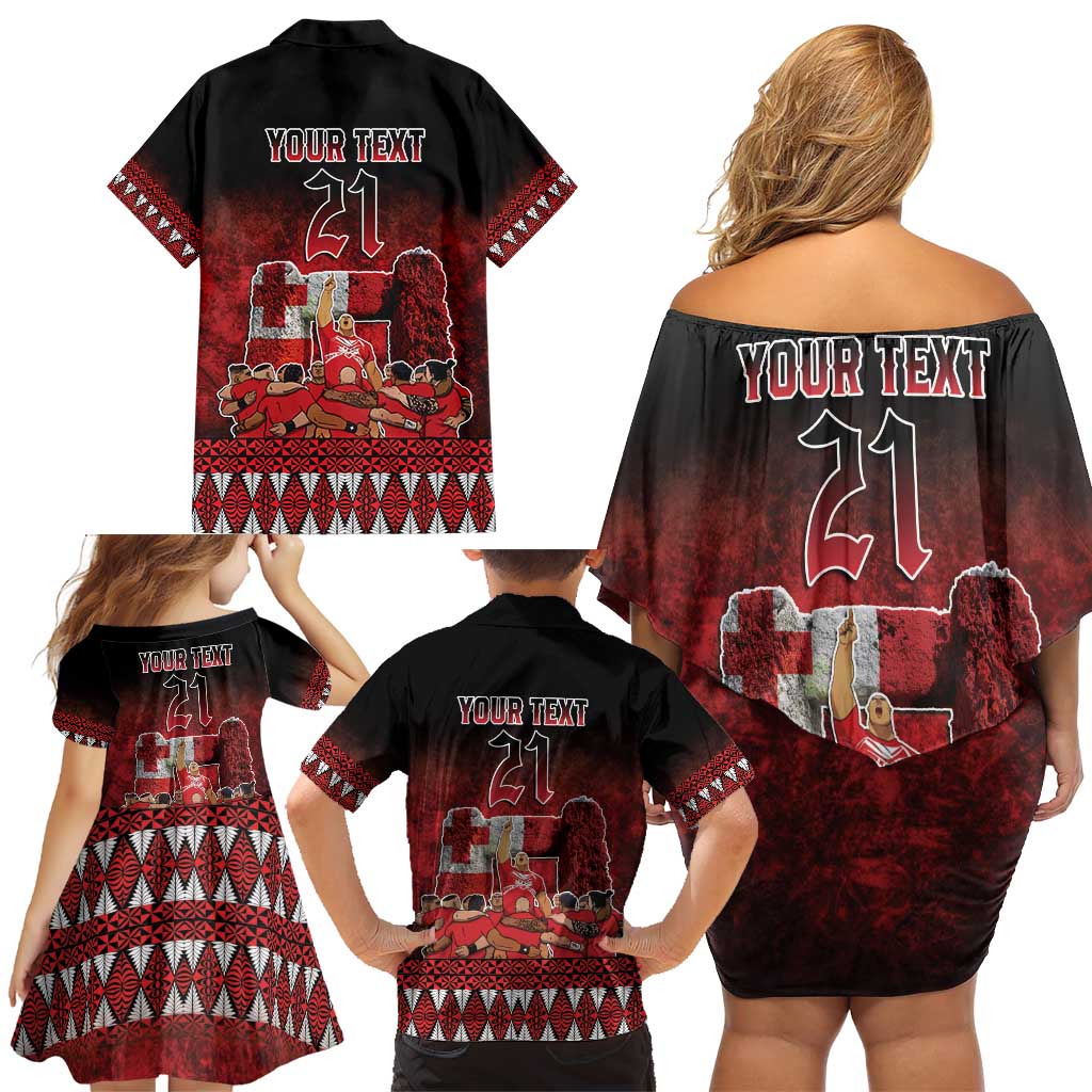 Custom Tonga 676 Haʻamonga ʻa Maui Family Matching Off Shoulder Short Dress and Hawaiian Shirt Tongan Sipi Tau Unique Dance