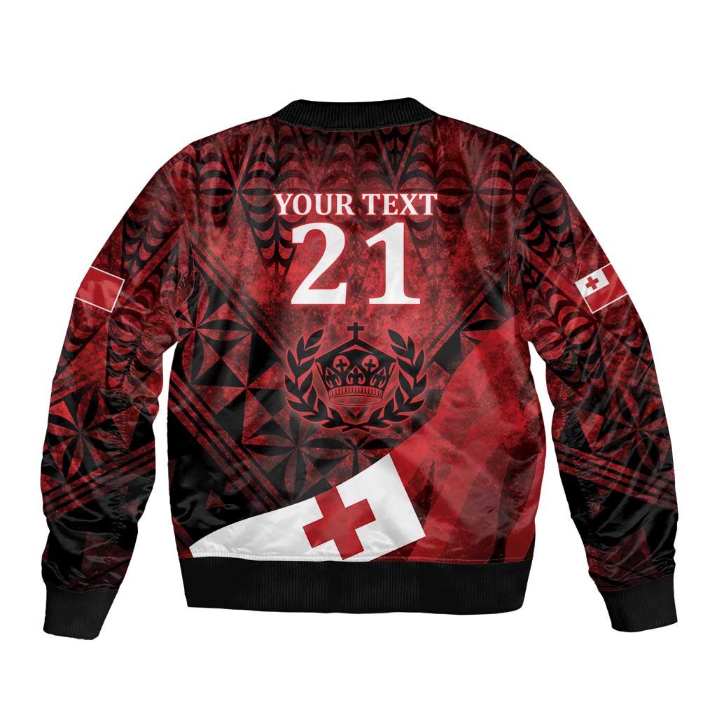 Custom Tonga XIII Rugby Tribal Tattoo Bomber Jacket Mate Ma'a Tonga Kupesi Ngatu Grunge Style