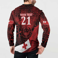 Custom Tonga XIII Rugby Tribal Tattoo Button Sweatshirt Mate Ma'a Tonga Kupesi Ngatu Grunge Style