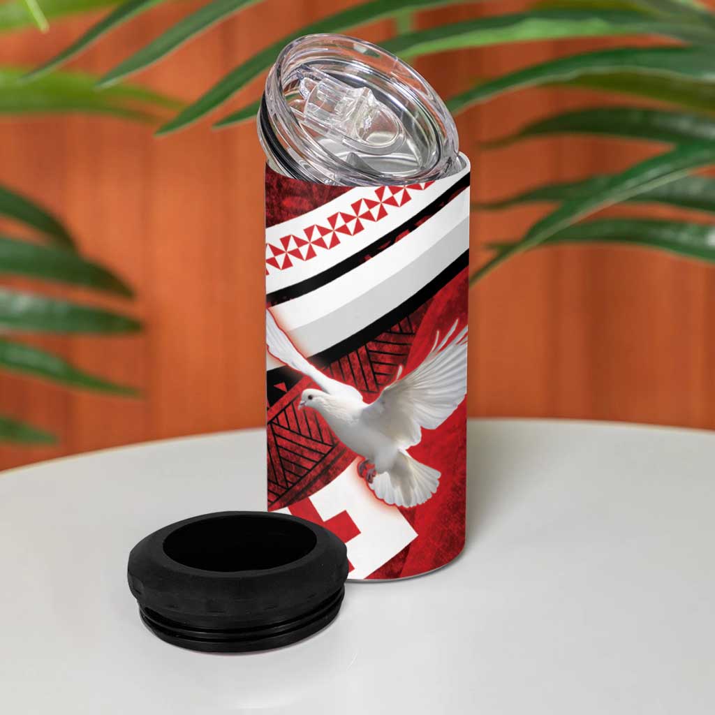 Custom Tonga XIII Rugby Tribal Tattoo 4 in 1 Can Cooler Tumbler Mate Ma'a Tonga Kupesi Ngatu Grunge Style