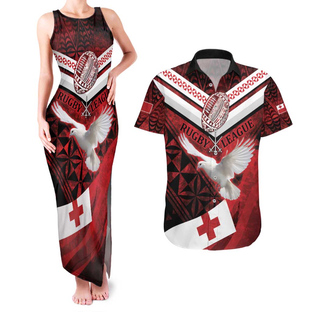 Custom Tonga XIII Rugby Tribal Tattoo Couples Matching Tank Maxi Dress and Hawaiian Shirt Mate Ma'a Tonga Kupesi Ngatu Grunge Style
