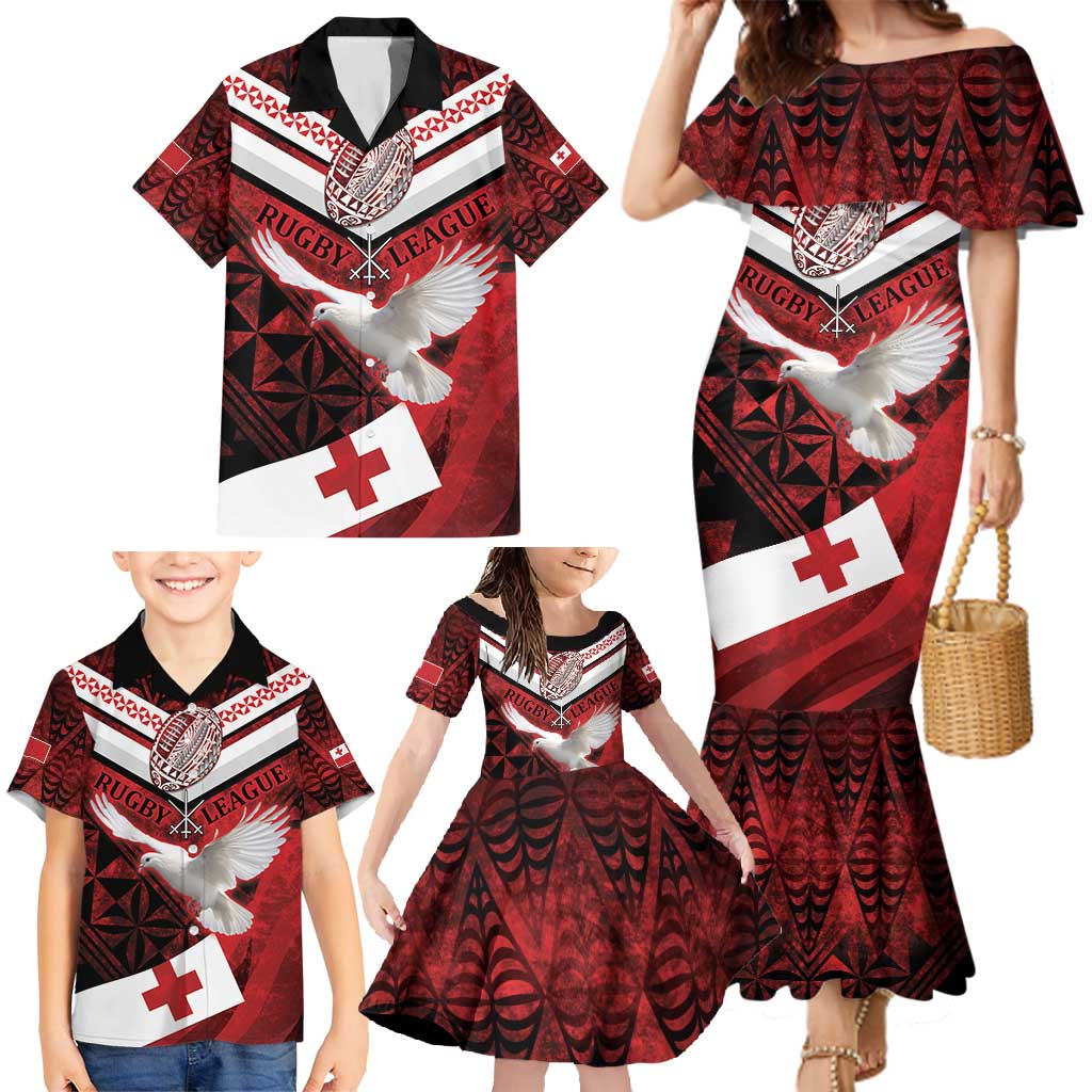 Custom Tonga XIII Rugby Tribal Tattoo Family Matching Mermaid Dress and Hawaiian Shirt Mate Ma'a Tonga Kupesi Ngatu Grunge Style