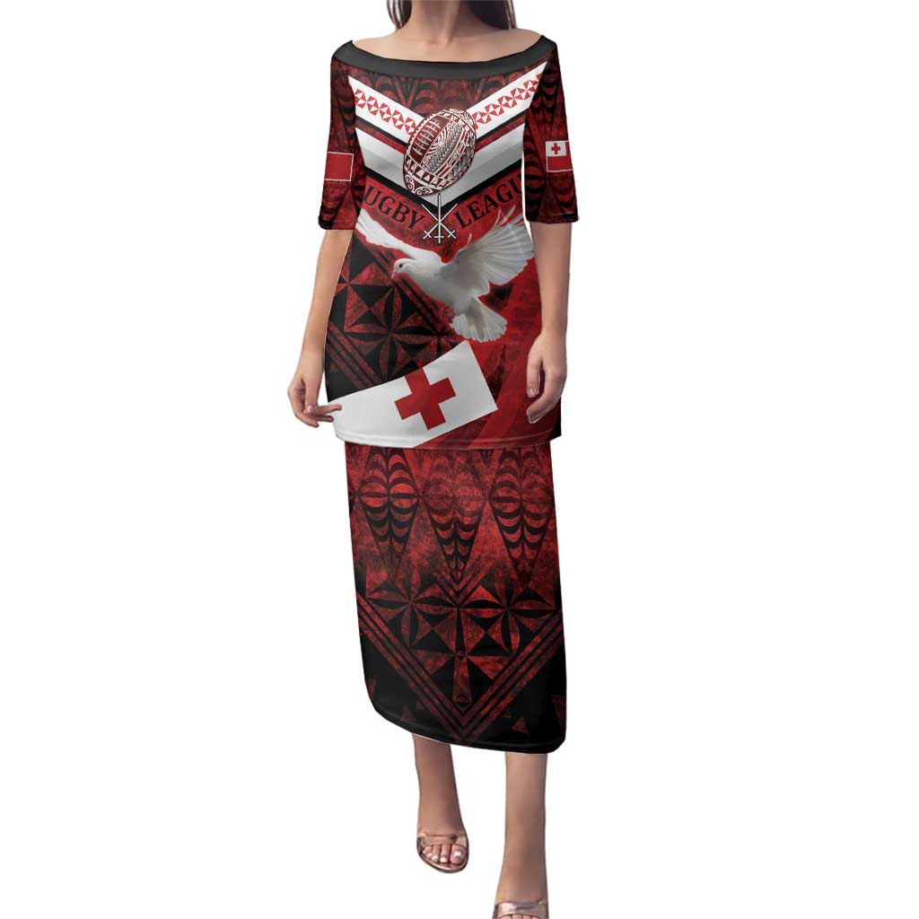 Custom Tonga XIII Rugby Tribal Tattoo Family Matching Puletasi and Hawaiian Shirt Mate Ma'a Tonga Kupesi Ngatu Grunge Style