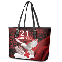 Custom Tonga XIII Rugby Tribal Tattoo Leather Tote Bag Mate Ma'a Tonga Kupesi Ngatu Grunge Style