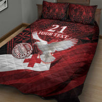 Custom Tonga XIII Rugby Tribal Tattoo Quilt Bed Set Mate Ma'a Tonga Kupesi Ngatu Grunge Style