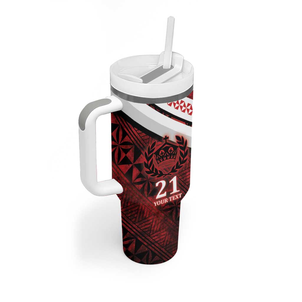 Custom Tonga XIII Rugby Tribal Tattoo Tumbler With Handle Mate Ma'a Tonga Kupesi Ngatu Grunge Style
