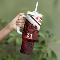 Custom Tonga XIII Rugby Tribal Tattoo Tumbler With Handle Mate Ma'a Tonga Kupesi Ngatu Grunge Style