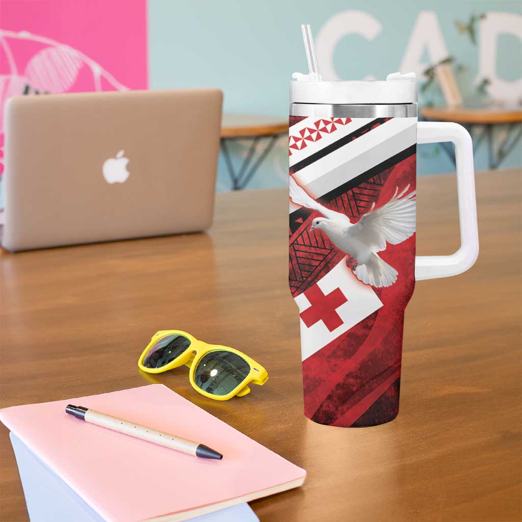 Custom Tonga XIII Rugby Tribal Tattoo Tumbler With Handle Mate Ma'a Tonga Kupesi Ngatu Grunge Style