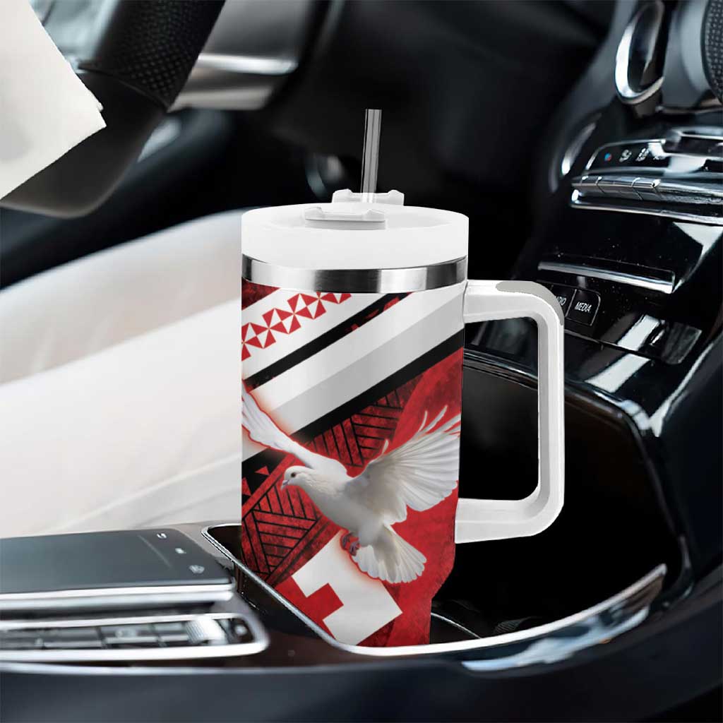 Custom Tonga XIII Rugby Tribal Tattoo Tumbler With Handle Mate Ma'a Tonga Kupesi Ngatu Grunge Style