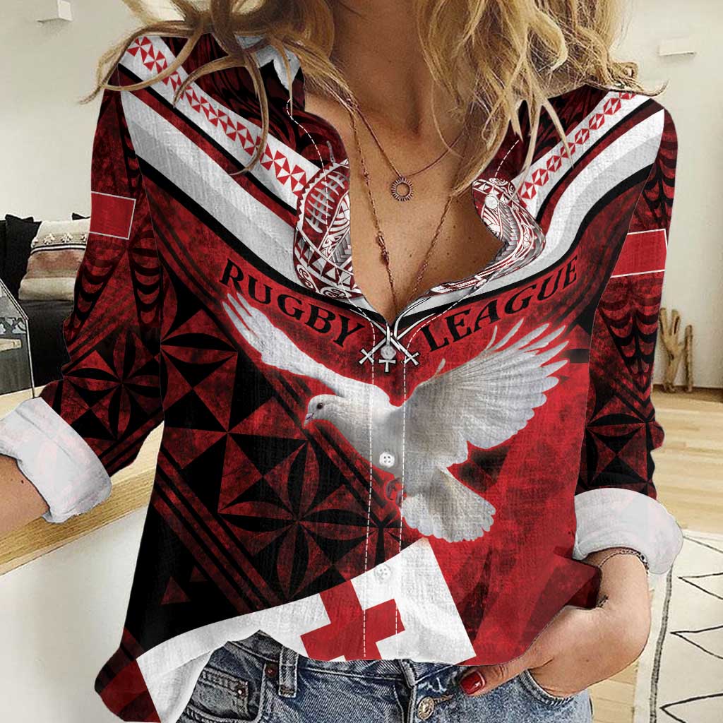 Custom Tonga XIII Rugby Tribal Tattoo Women Casual Shirt Mate Ma'a Tonga Kupesi Ngatu Grunge Style