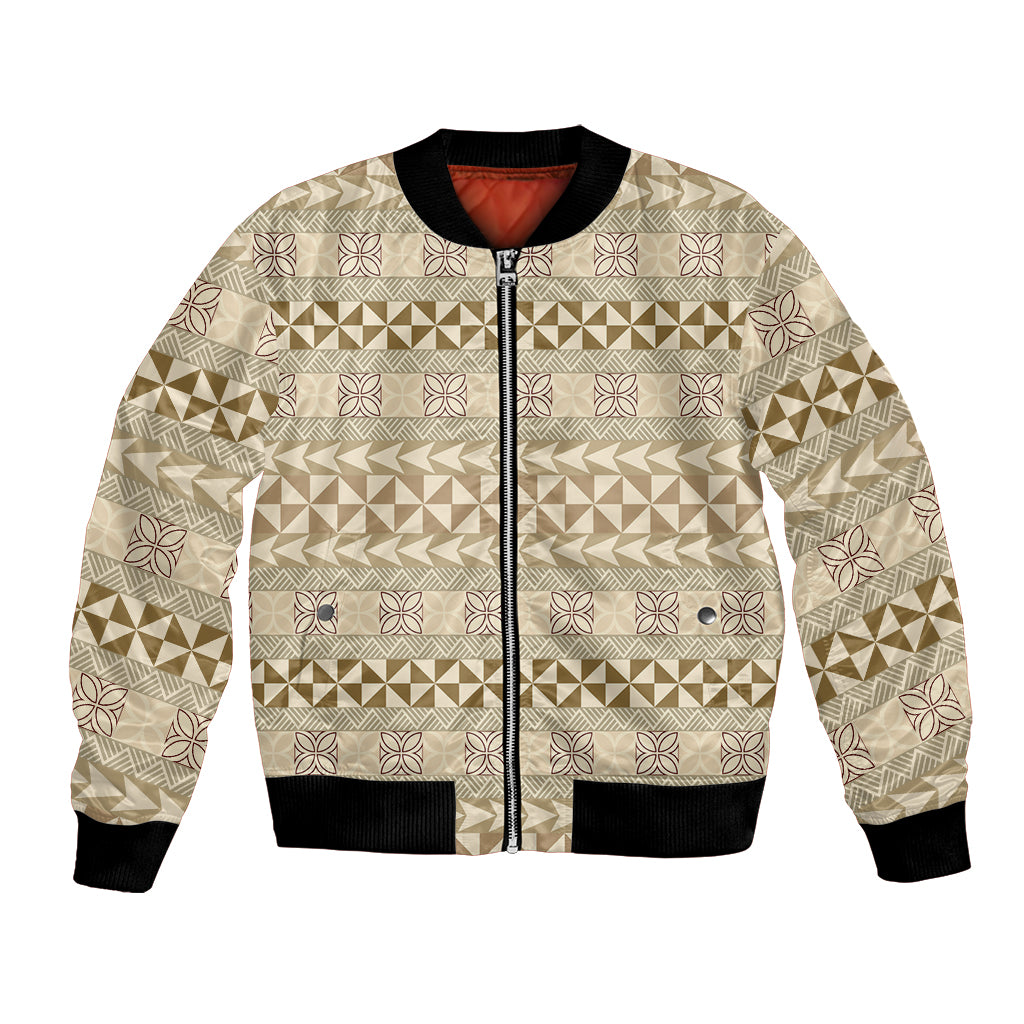 Pasifika Sataoa Pattern Simple Motif Bomber Jacket Beige Tan LT9 Unisex Beige Tan - Polynesian Pride