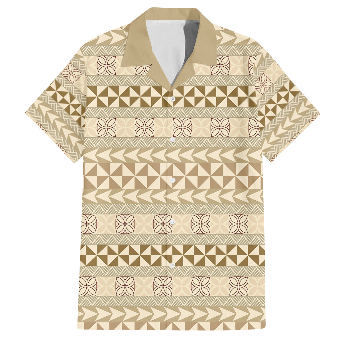 Pasifika Sataoa Pattern Simple Motif Family Matching Long Sleeve Bodycon Dress and Hawaiian Shirt Beige Tan LT9 Dad's Shirt - Short Sleeve Beige Tan - Polynesian Pride