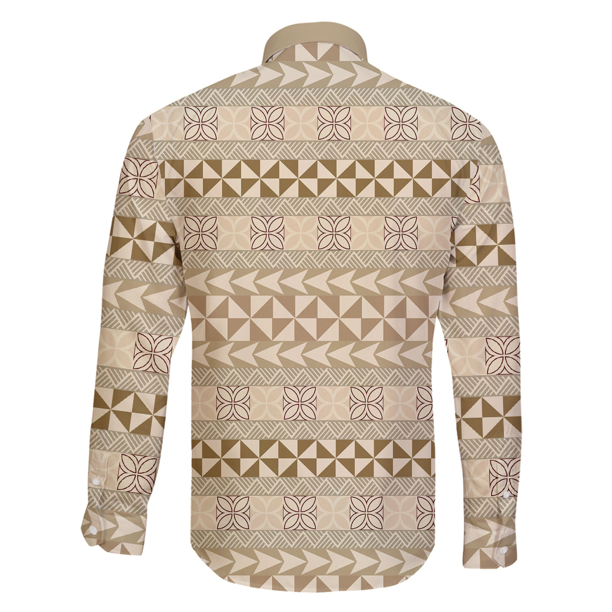 Pasifika Sataoa Pattern Simple Motif Family Matching Puletasi and Hawaiian Shirt Beige Tan LT9 - Polynesian Pride