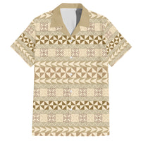 Pasifika Sataoa Pattern Simple Motif Family Matching Short Sleeve Bodycon Dress and Hawaiian Shirt Beige Tan LT9 Dad's Shirt - Short Sleeve Beige Tan - Polynesian Pride