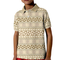 Pasifika Sataoa Pattern Simple Motif Kid Polo Shirt Beige Tan LT9 Kid Beige Tan - Polynesian Pride