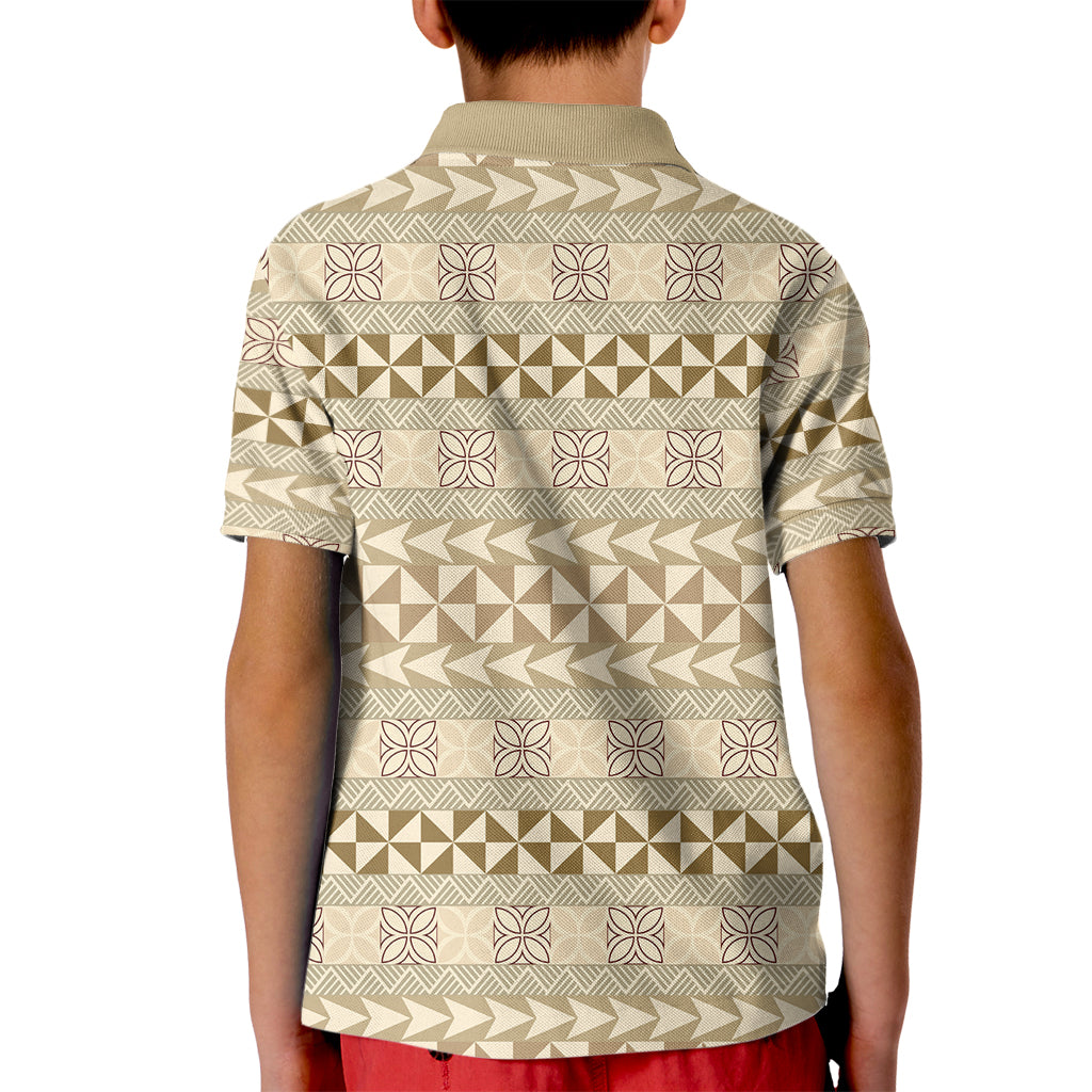 Pasifika Sataoa Pattern Simple Motif Kid Polo Shirt Beige Tan LT9 - Polynesian Pride