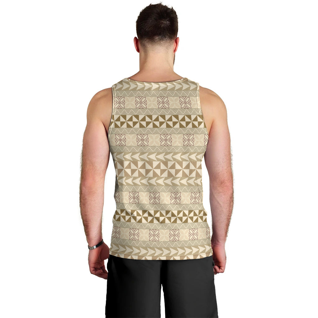 Pasifika Sataoa Pattern Simple Motif Men Tank Top Beige Tan LT9 - Polynesian Pride