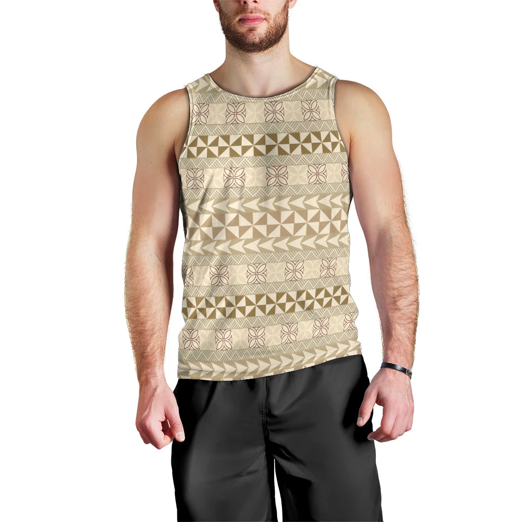 Pasifika Sataoa Pattern Simple Motif Men Tank Top Beige Tan LT9 - Polynesian Pride