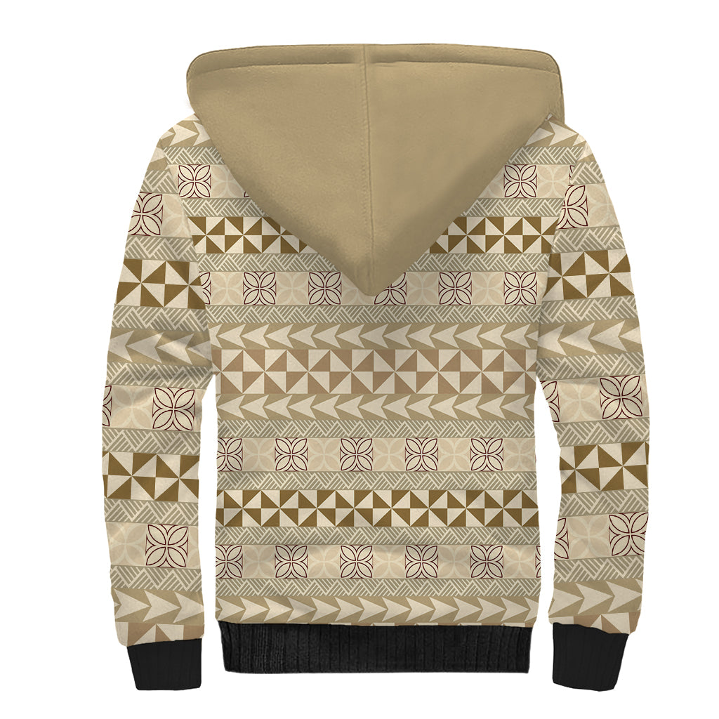 Pasifika Sataoa Pattern Simple Motif Sherpa Hoodie Beige Tan LT9 - Polynesian Pride