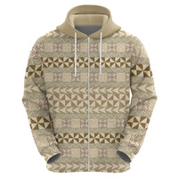 Pasifika Sataoa Pattern Simple Motif Zip Hoodie Beige Tan LT9 - Polynesian Pride