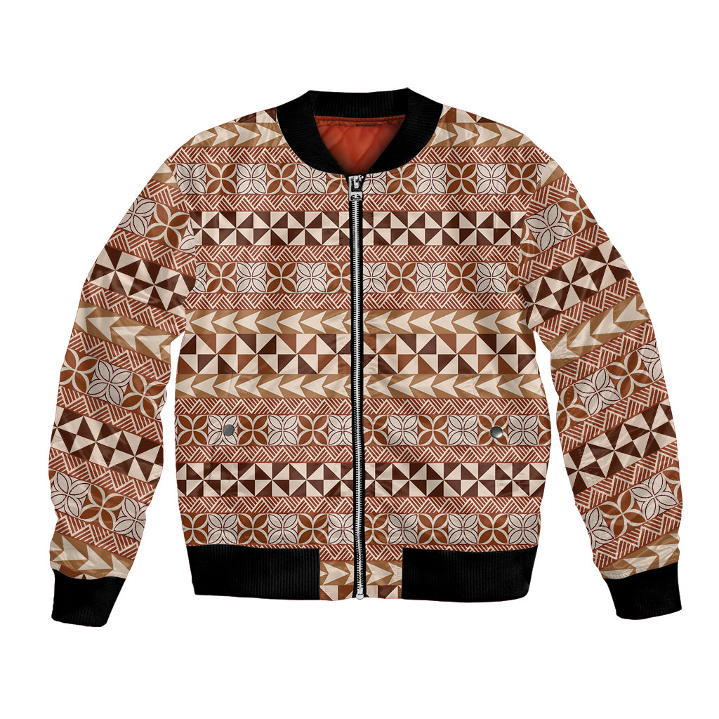 Pasifika Sataoa Pattern Simple Motif Bomber Jacket Brown Beige Tan LT9 Unisex Brown - Polynesian Pride