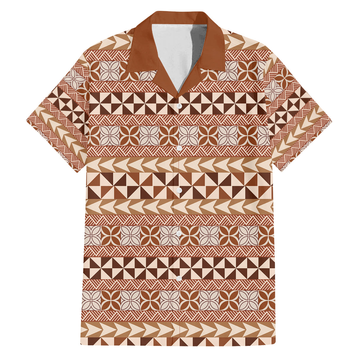 Pasifika Sataoa Pattern Simple Motif Family Matching Mermaid Dress and Hawaiian Shirt Brown Beige Tan LT9 Dad's Shirt - Short Sleeve Brown - Polynesian Pride