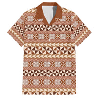 Pasifika Sataoa Pattern Simple Motif Family Matching Off Shoulder Long Sleeve Dress and Hawaiian Shirt Brown Beige Tan LT9 Dad's Shirt - Short Sleeve Brown - Polynesian Pride