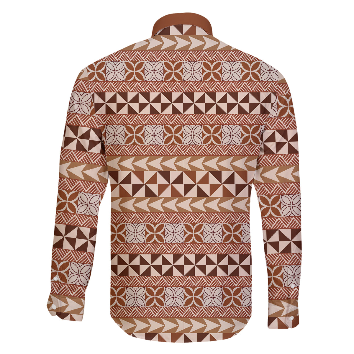 Pasifika Sataoa Pattern Simple Motif Family Matching Off Shoulder Maxi Dress and Hawaiian Shirt Brown Beige Tan LT9 - Polynesian Pride