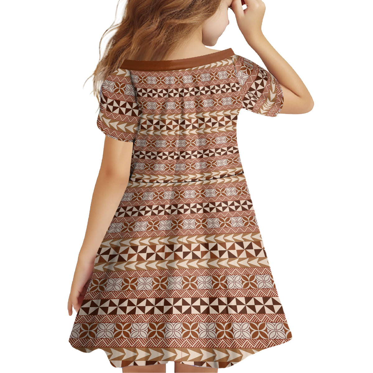 Pasifika Sataoa Pattern Simple Motif Family Matching Puletasi and Hawaiian Shirt Brown Beige Tan LT9 - Polynesian Pride