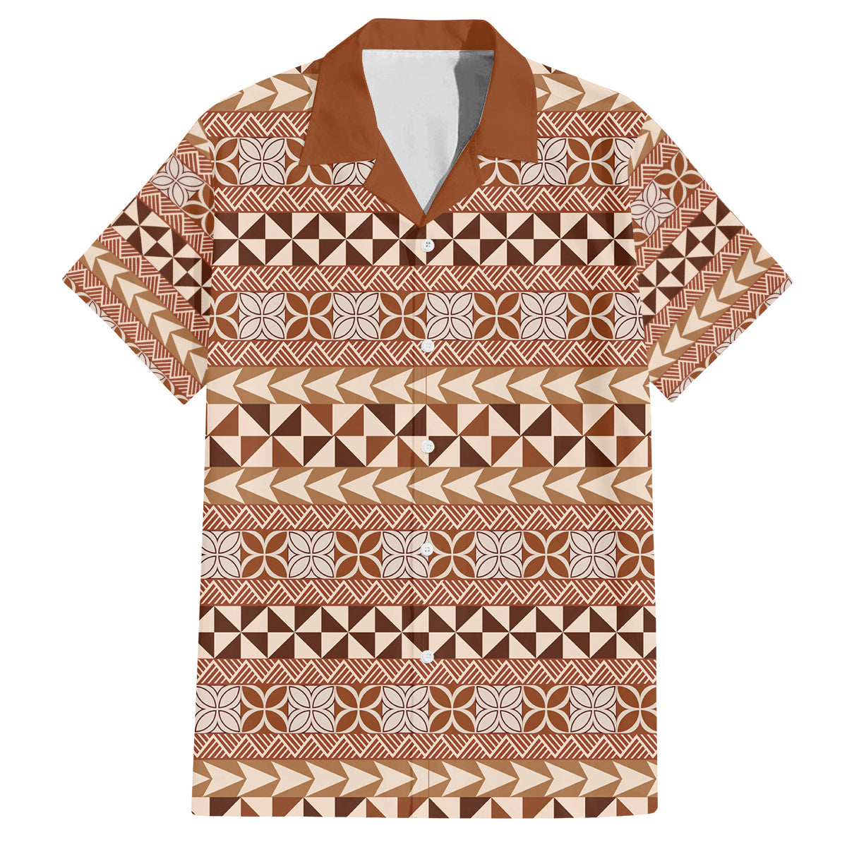 Pasifika Sataoa Pattern Simple Motif Family Matching Puletasi and Hawaiian Shirt Brown Beige Tan LT9 Dad's Shirt - Short Sleeve Brown - Polynesian Pride
