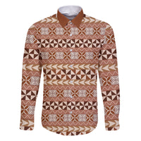 Pasifika Sataoa Pattern Simple Motif Family Matching Puletasi and Hawaiian Shirt Brown Beige Tan LT9 Dad's Shirt - Long Sleeve Brown - Polynesian Pride