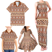 Pasifika Sataoa Pattern Simple Motif Family Matching Tank Maxi Dress and Hawaiian Shirt Brown Beige Tan LT9 - Polynesian Pride