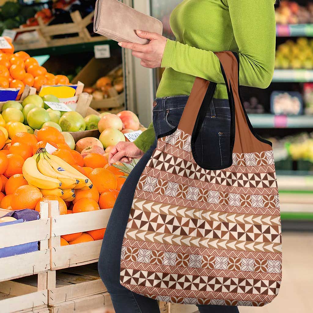 Pasifika Sataoa Pattern Simple Motif Grocery Bag Brown Beige Tan