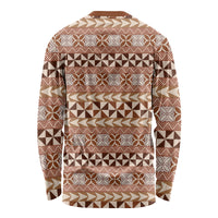 Pasifika Sataoa Pattern Simple Motif Long Sleeve Shirt Brown Beige Tan LT9 - Polynesian Pride