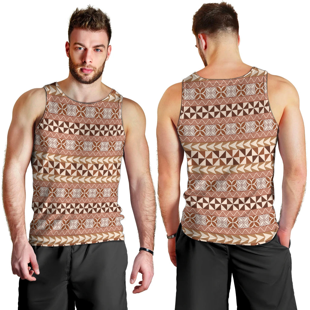 Pasifika Sataoa Pattern Simple Motif Men Tank Top Brown Beige Tan LT9 - Polynesian Pride