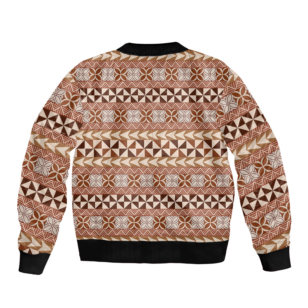 Pasifika Sataoa Pattern Simple Motif Sleeve Zip Bomber Jacket Brown Beige Tan LT9 - Polynesian Pride