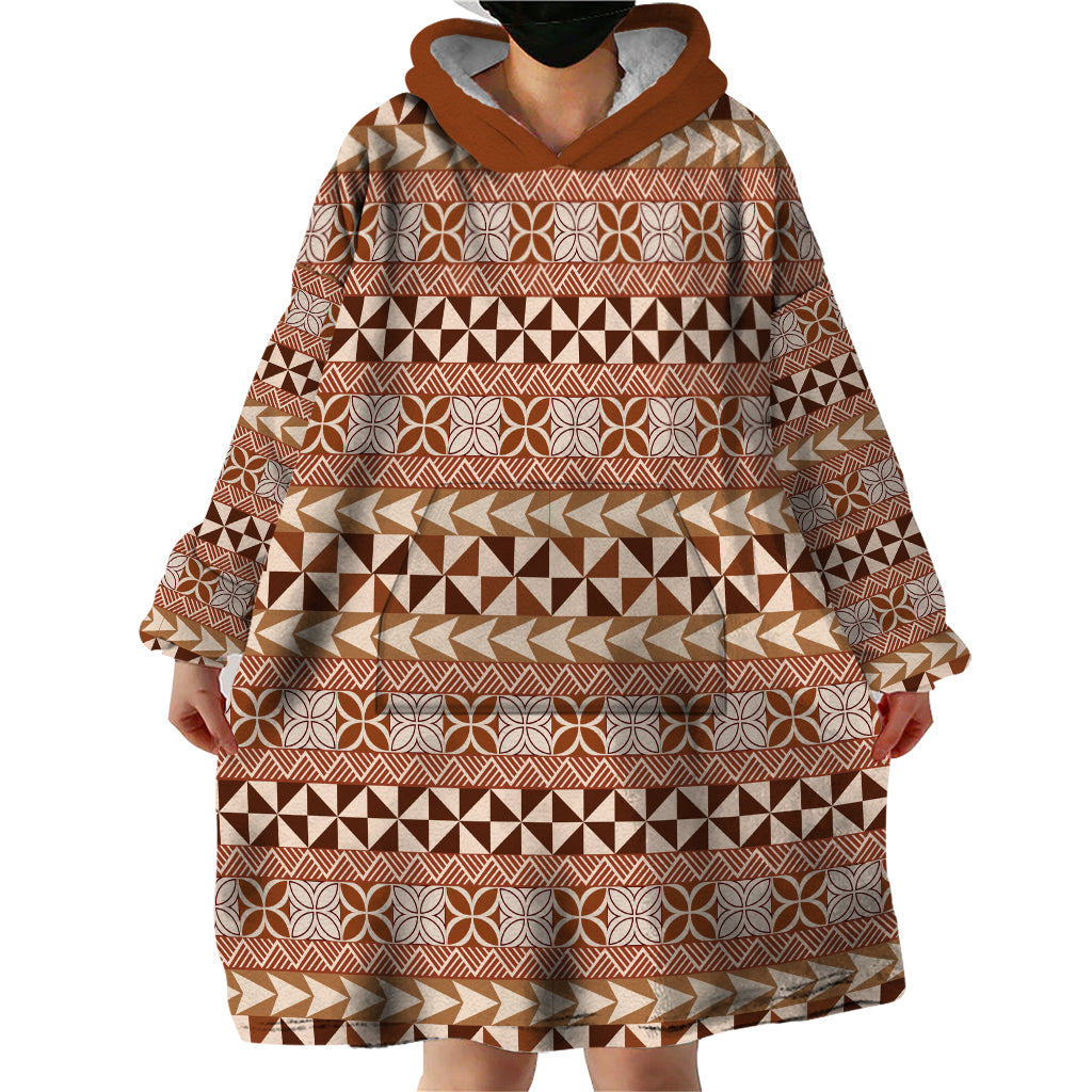 Pasifika Sataoa Pattern Simple Motif Wearable Blanket Hoodie Brown Beige Tan LT9 - Polynesian Pride