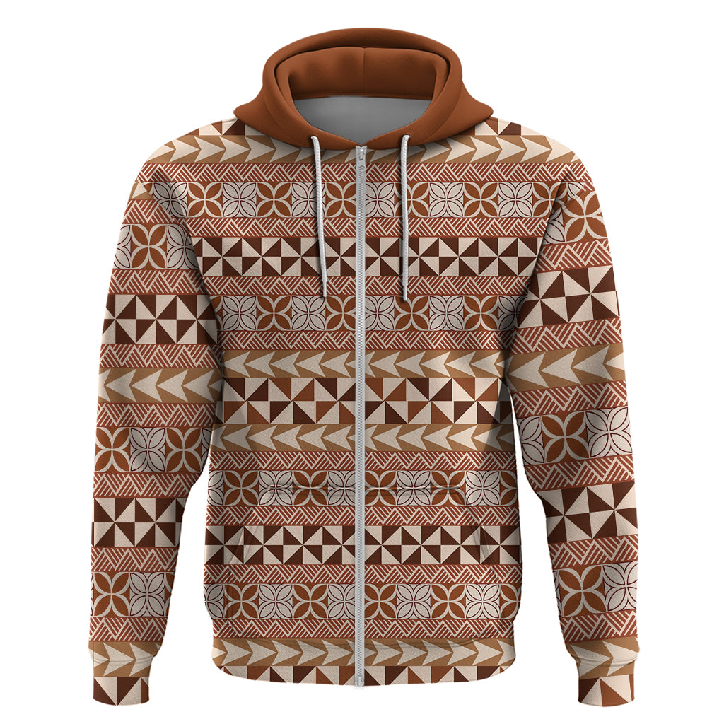 Pasifika Sataoa Pattern Simple Motif Zip Hoodie Brown Beige Tan LT9 Zip Hoodie Brown - Polynesian Pride