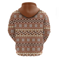 Pasifika Sataoa Pattern Simple Motif Zip Hoodie Brown Beige Tan LT9 - Polynesian Pride