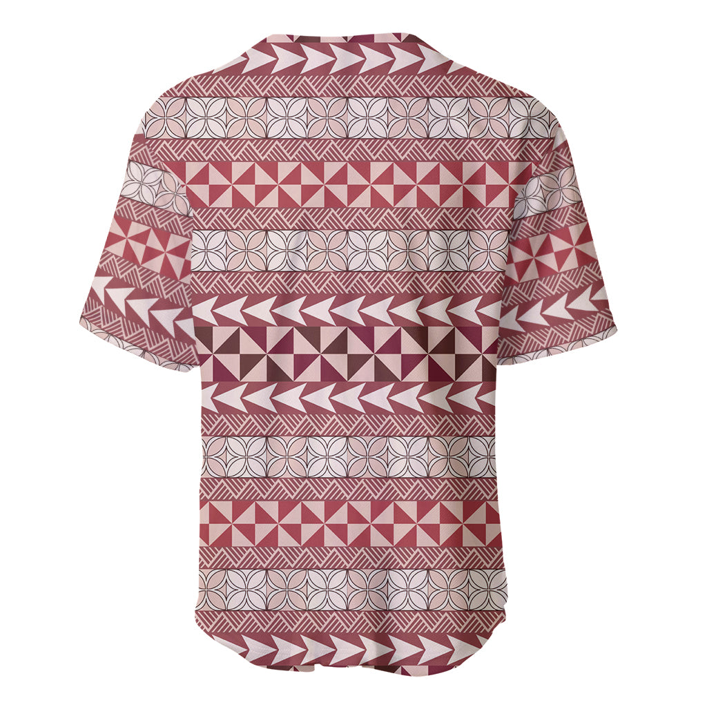 Pasifika Sataoa Pattern Simple Motif Baseball Jersey Cherry LT9 - Polynesian Pride