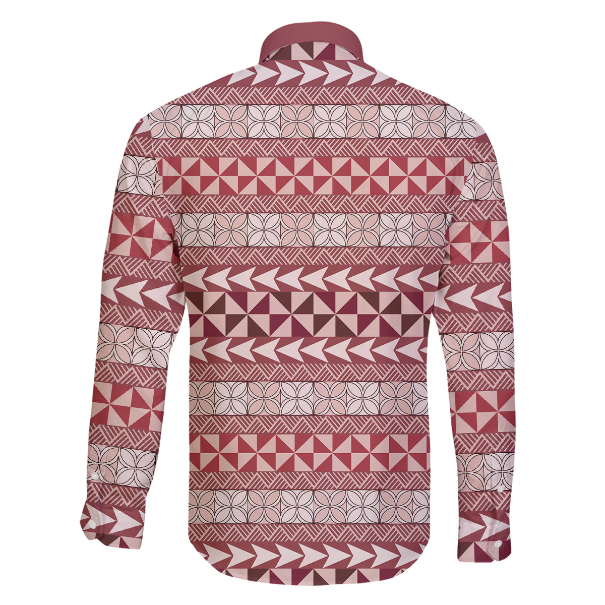 Pasifika Sataoa Pattern Simple Motif Family Matching Off Shoulder Long Sleeve Dress and Hawaiian Shirt Cherry LT9 - Polynesian Pride