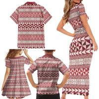 Pasifika Sataoa Pattern Simple Motif Family Matching Short Sleeve Bodycon Dress and Hawaiian Shirt Cherry LT9 - Polynesian Pride