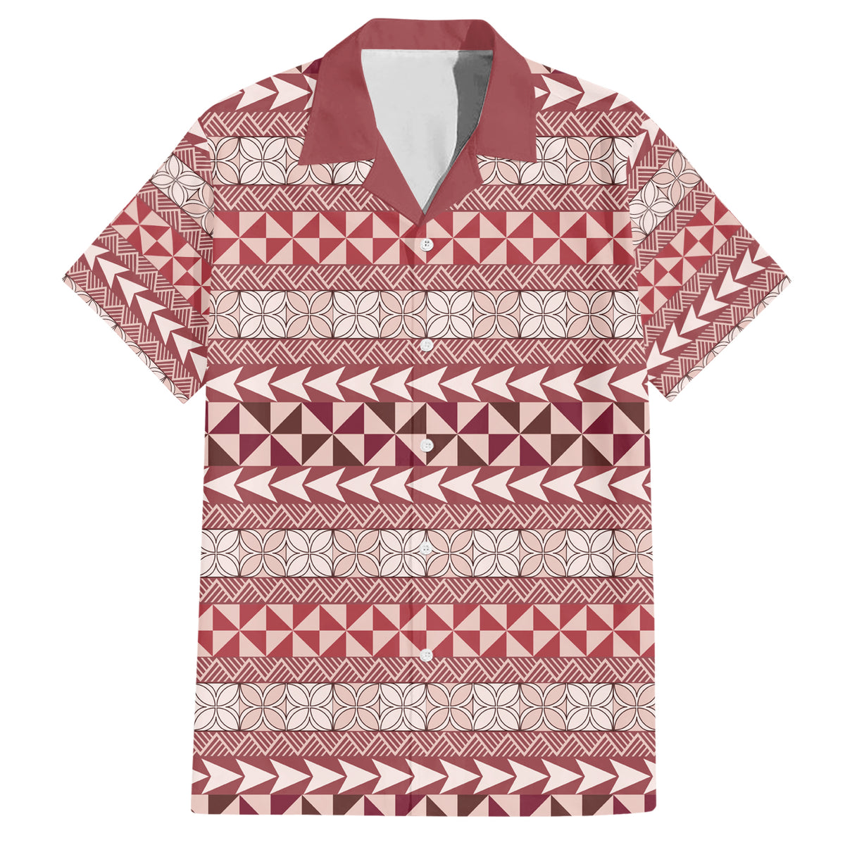 Pasifika Sataoa Pattern Simple Motif Family Matching Short Sleeve Bodycon Dress and Hawaiian Shirt Cherry LT9 Dad's Shirt - Short Sleeve Cherry - Polynesian Pride