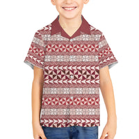 Pasifika Sataoa Pattern Simple Motif Family Matching Short Sleeve Bodycon Dress and Hawaiian Shirt Cherry LT9 Son's Shirt Cherry - Polynesian Pride