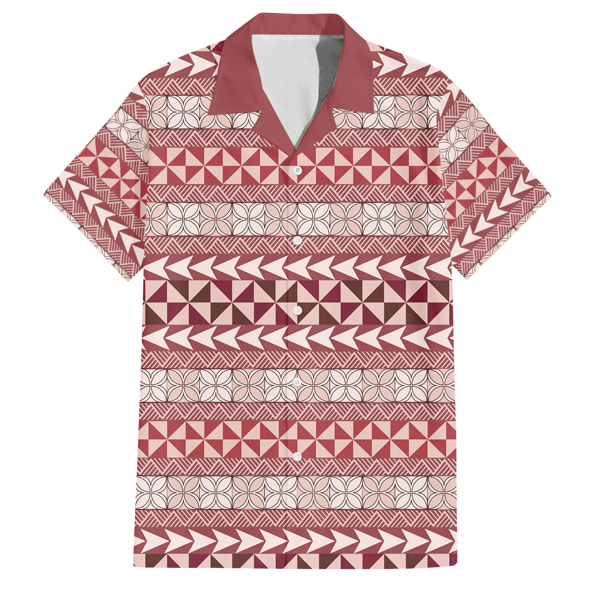 Pasifika Sataoa Pattern Simple Motif Family Matching Summer Maxi Dress and Hawaiian Shirt Cherry LT9 Dad's Shirt - Short Sleeve Cherry - Polynesian Pride