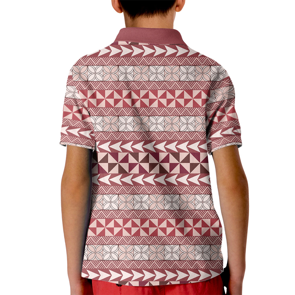 Pasifika Sataoa Pattern Simple Motif Kid Polo Shirt Cherry LT9 - Polynesian Pride