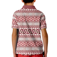 Pasifika Sataoa Pattern Simple Motif Kid Polo Shirt Cherry LT9 - Polynesian Pride